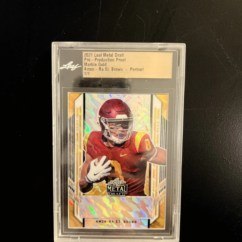 Leaf Amon-Ra St. Brown Trading Card 1/1 Gold Excellent 2021 Metal Draft Proof